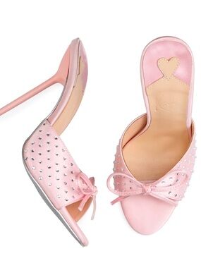 Kandee Pink Studded Bow Open-Toe Mule Heels